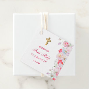 Watercolor Flowers First Communion Favour Tags