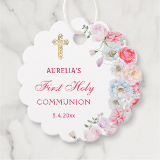 Watercolor Flowers First Communion Favour Tags