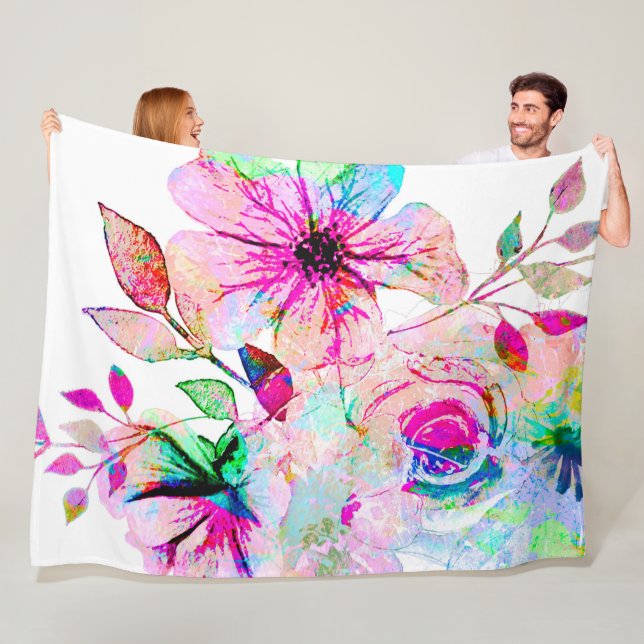 Watercolor flowers Fleece Blanket, Large Blanket (In Situ)