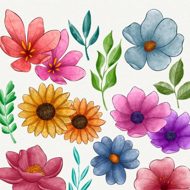 Watercolor Flowers Flip Flops (A vibrant array of hand-painted flowers fills the canvas, showcasing a delightful mix of colors.)