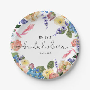 Watercolor Flowers Floral Bridal Shower Paper Plate