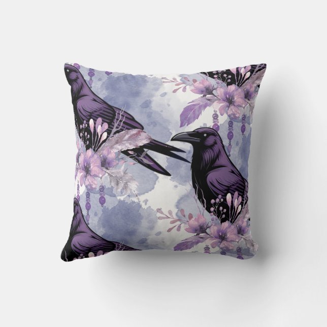 Watercolor Flowers Floral Raven Botanicals Cushion (Back)