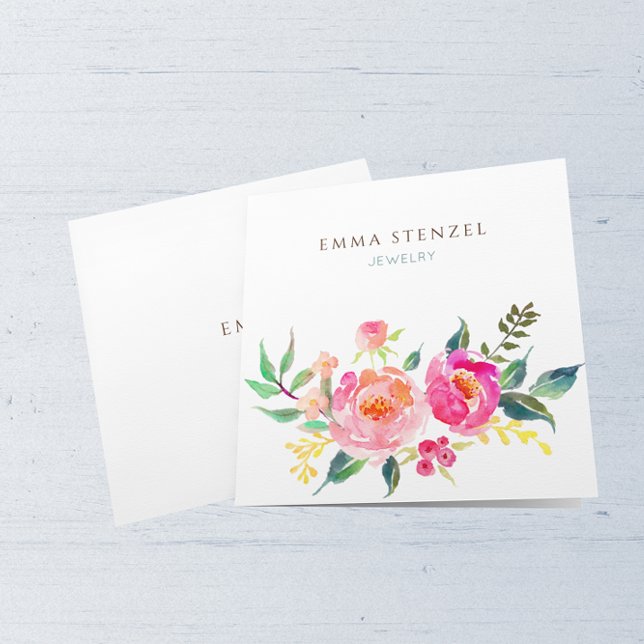 Watercolor Flowers Floral Square Business Card (Creator Uploaded)
