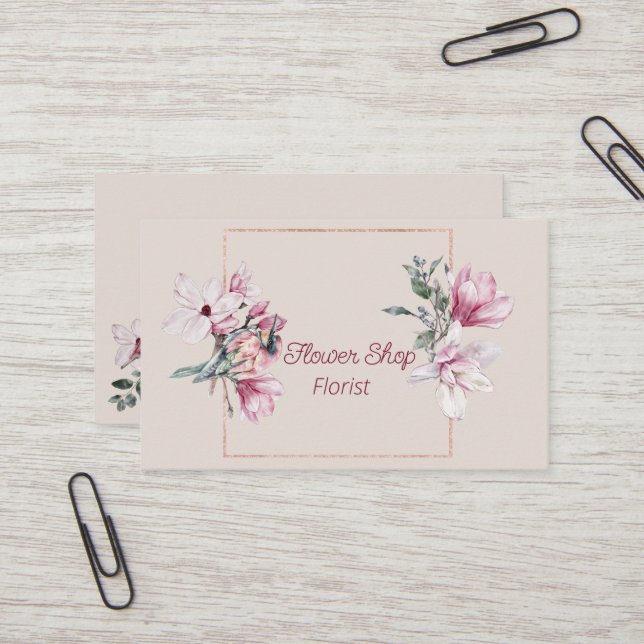 Watercolor Flowers Florist Shop Business Card (Front/Back In Situ)
