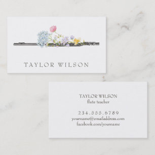 watercolor flowers flute teacher business card