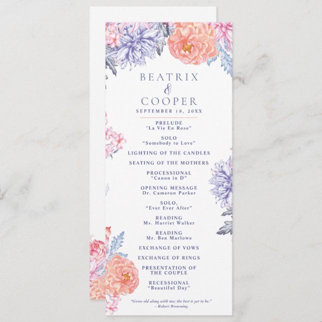 Watercolor Flowers Garden Floral | Wedding Programme (Front/Back)