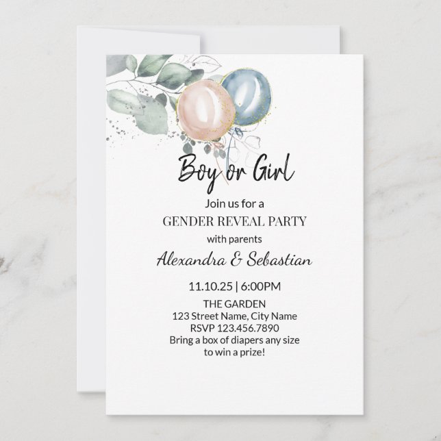 Watercolor Flowers Gender Reveal Invitation (Front)
