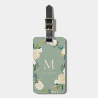 Watercolor Flowers Gold Foil Monogram Sage Green