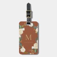 Watercolor Flowers Gold Foil Monogram Terracotta