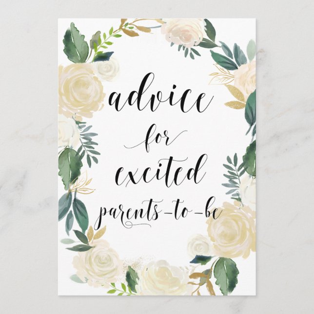 Watercolor Flowers Gold Glitter Advice for Parents Card (Front)