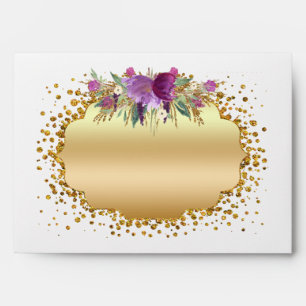 Watercolor Flowers Gold Glitter Confetti White Envelope