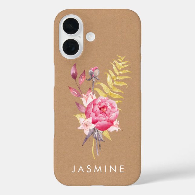 Watercolor Flowers Gold Personalized Iphone Case (Back)