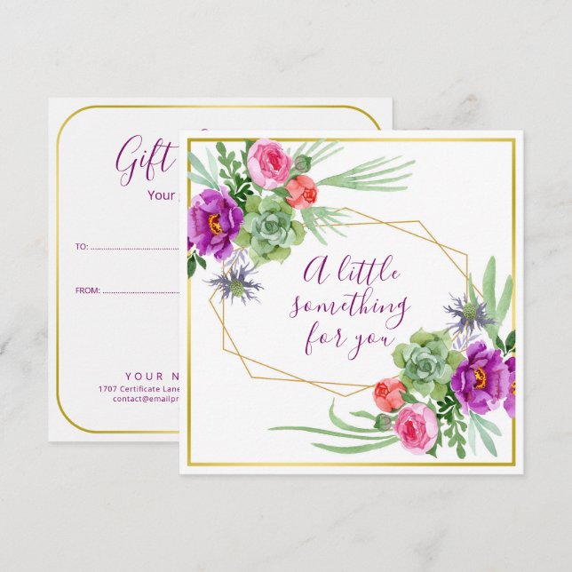 Watercolor Flowers - Golden Frame 12 + your text Card (Front/Back)