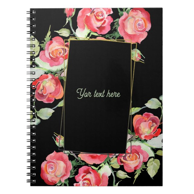 Watercolor Flowers - Golden Frame 1 + your text Notebook (Front)