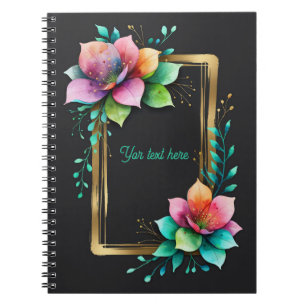 Watercolor Flowers - Golden Frame 34 + your text Notebook