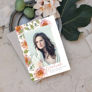 Watercolor Flowers Graduate Photo Invitation
