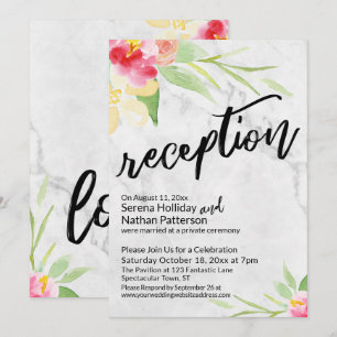 Watercolor Flowers & Grey Marble Reception Invitation