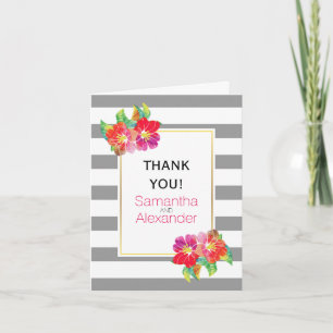 Watercolor flowers grey white wedding Thank You Card
