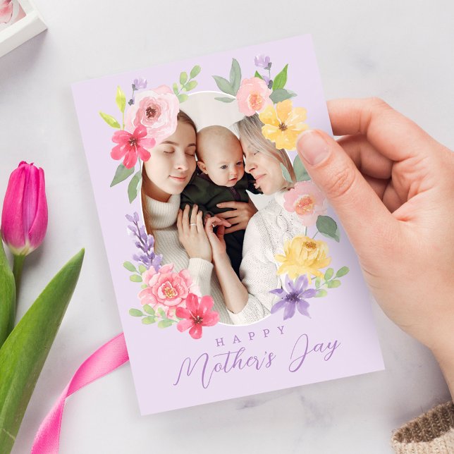 Watercolor Flowers Happy Mother's Day Photo Card (Creator Uploaded)