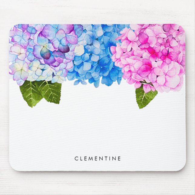 Watercolor Flowers Hydrangea | Add Name Mouse Pad (Front)