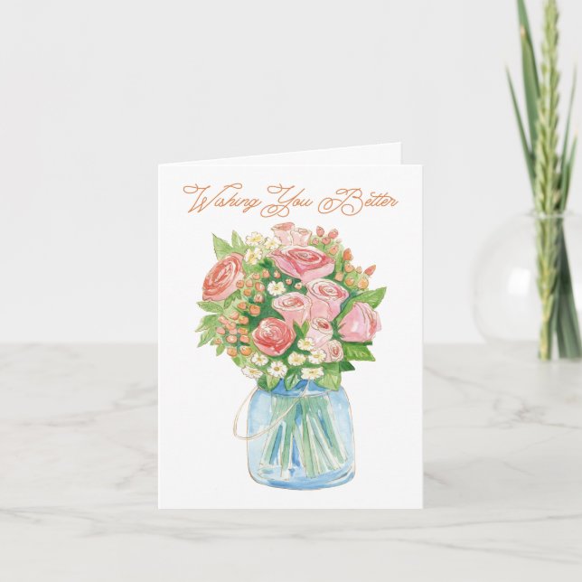 Watercolor Flowers in a Jar Get Well Card (Front)