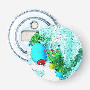 Watercolor flowers in colourful pots bottle opener