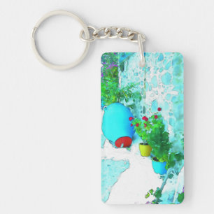 Watercolor flowers in colourful pots key ring