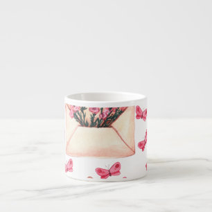 Watercolor flowers in envelopes: seamless pattern espresso cup