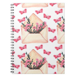 Watercolor flowers in envelopes: seamless pattern notebook