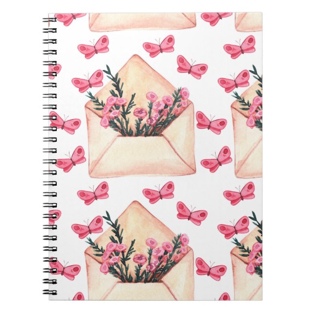Watercolor flowers in envelopes: seamless pattern notebook (Front)