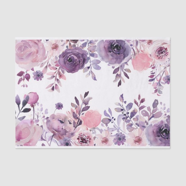 Watercolor Flowers in Pink and Purple Decoupage Tissue Paper (Front)