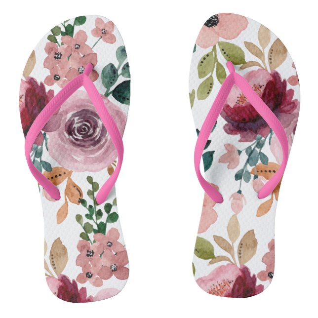 Watercolor flowers in pink and purple jandals (Footbed)