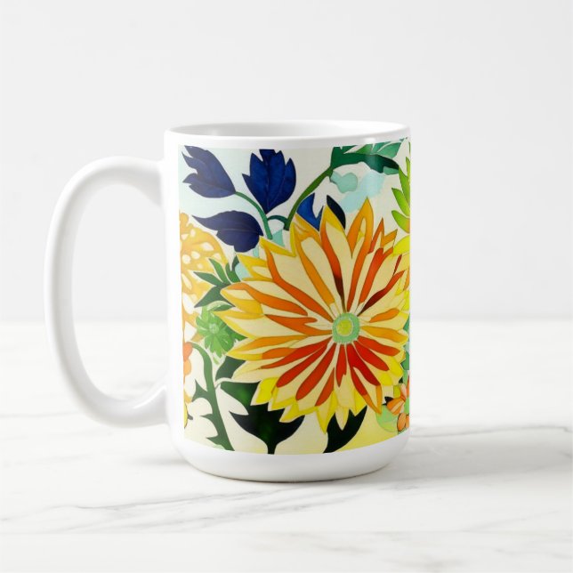 Watercolor Flowers in Pink and Yellow Coffee Mug (Left)
