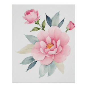 Watercolor Flowers in Pink Shades Wall Art Poster