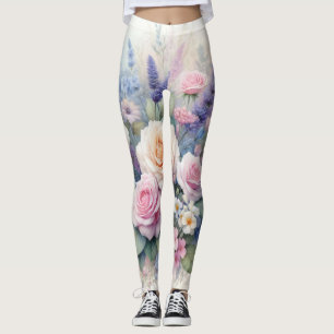 Watercolor flowers in soft pastel colours leggings