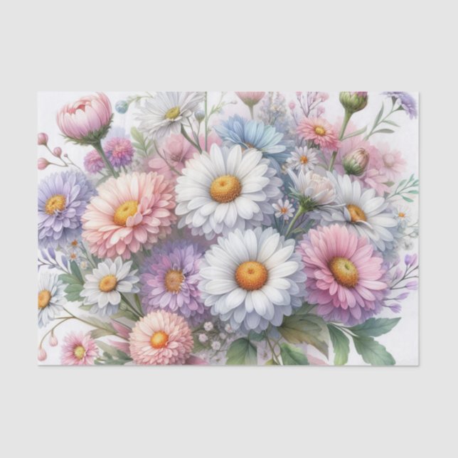 Watercolor Flowers in soft pastels  Tissue Paper (Front)