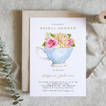 Watercolor Flowers in Teacup Bridal Shower Invitation<br><div class="desc">Join us for a tea party! Invite family and friends to your event with this customisable bridal shower invitation. It features watercolor illustration of a teacup with a roses bouquet. Personalise by adding your details. This floral bridal shower invitation is perfect for spring and garden events.</div>