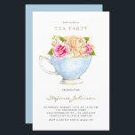 Watercolor Flowers in Teacup Tea Party Invitation<br><div class="desc">Join us for a tea party! Invite family and friends to your event with this customisable tea party invitation. It features watercolor illustration of a teacup with a roses bouquet. Personalise by adding your details. This floral tea party invitation is perfect for spring and garden events.</div>