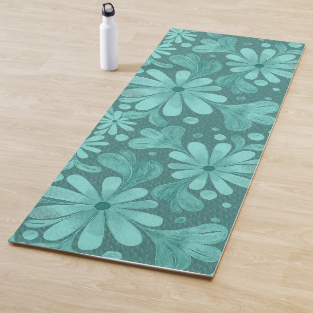Watercolor Flowers in Teal and Aqua Yoga Mat (In Situ)