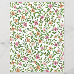 Watercolor Flowers in Vines Climbing Leaves Patter