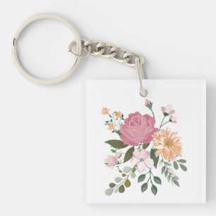 Watercolor flowers key ring