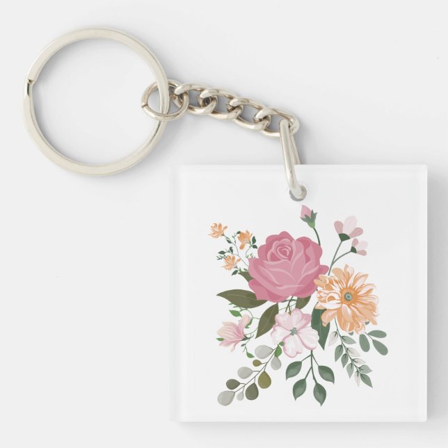Watercolor flowers  key ring (Front)