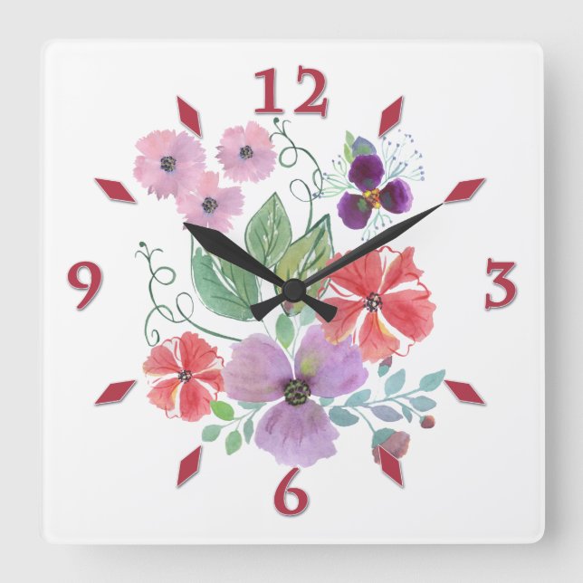Watercolor flowers . large clock (Front)