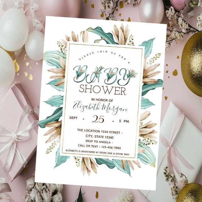 Watercolor Flowers Leaves Baby Shower  Invitation (Creator Uploaded)