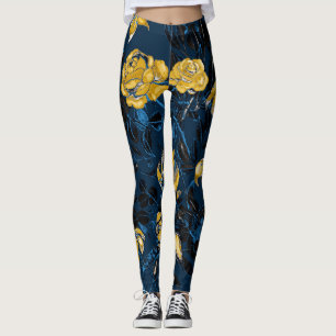 Watercolor Flowers Leaves: Vintage Pattern Leggings