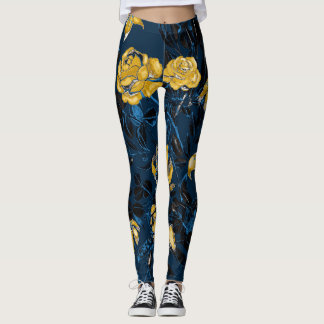 Watercolor Flowers Leaves: Vintage Pattern Leggings