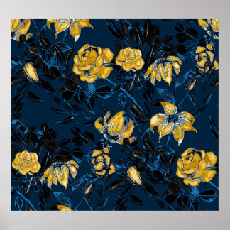 Watercolor Flowers Leaves: Vintage Pattern Poster