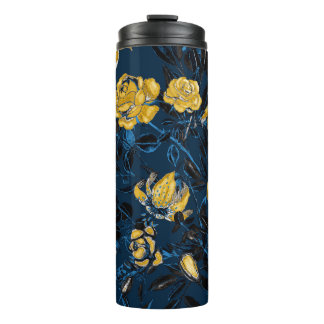 Watercolor Flowers Leaves: Vintage Pattern Thermal Tumbler