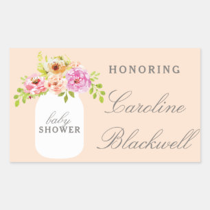 Watercolor Flowers & Mason Jar Baby Shower Rectangular Sticker