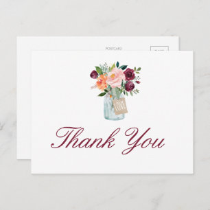 Watercolor Flowers Mason Jar Thank You Postcard
